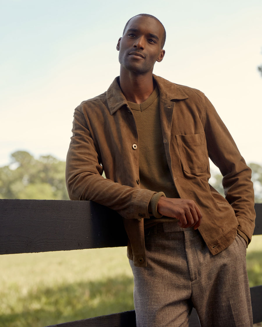 Male model wears the Ranch Jacket in Uniform Green