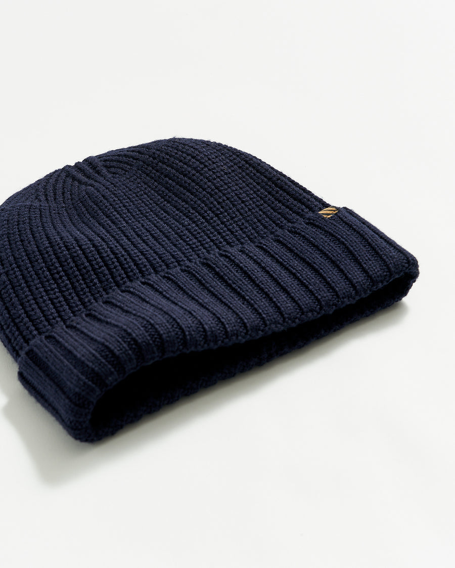 Wool Ribbon Beanie in Navy