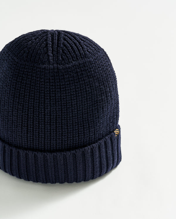 Wool Ribbon Beanie in Navy