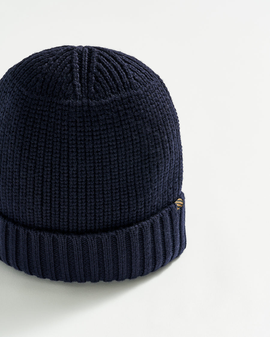 Wool Ribbon Beanie in Navy