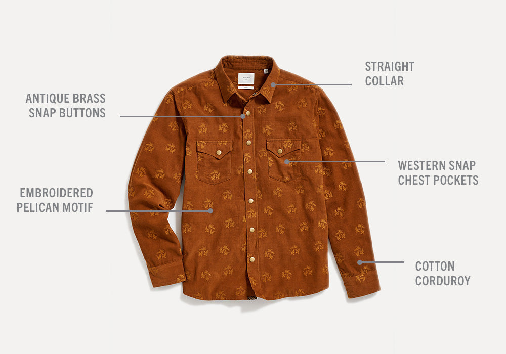 Anatomy of the Pelican Cord Western Snap Front Shirt