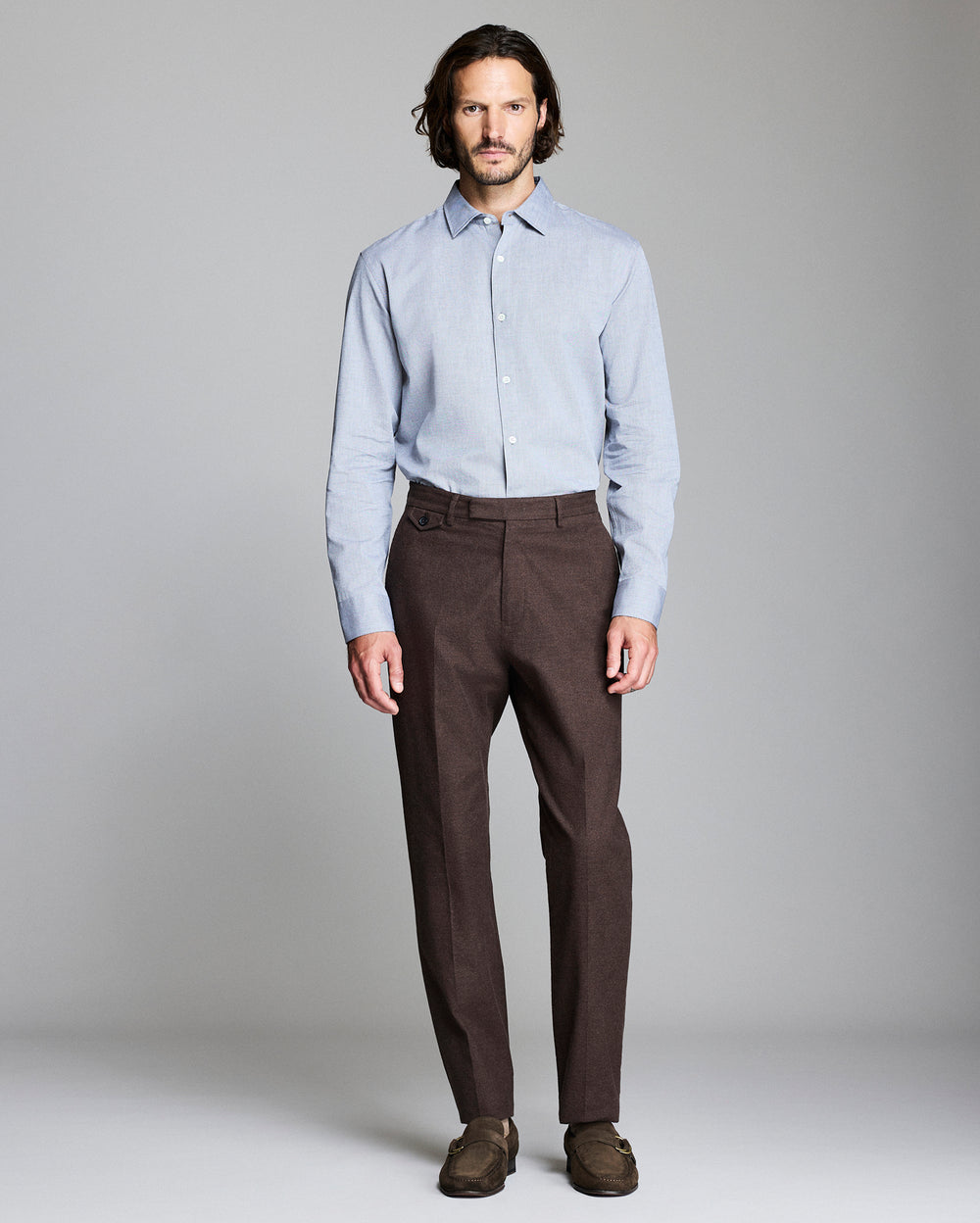 Model wears the Oxford Hutcheson Dress Shirt