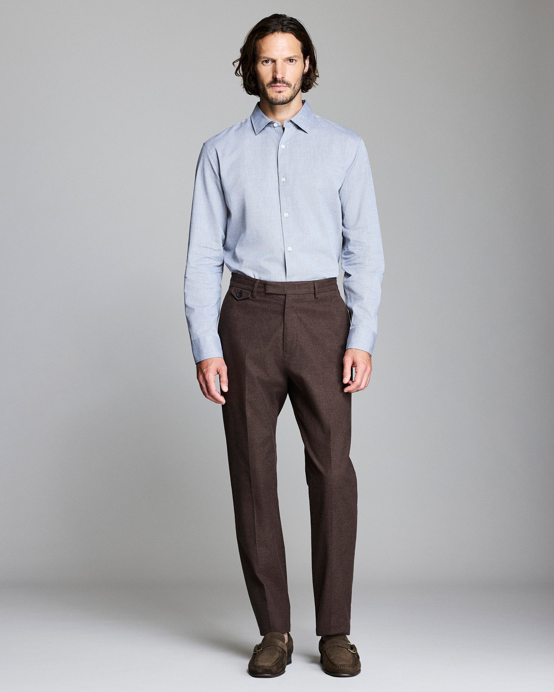 Model wears the Oxford Hutcheson Dress Shirt