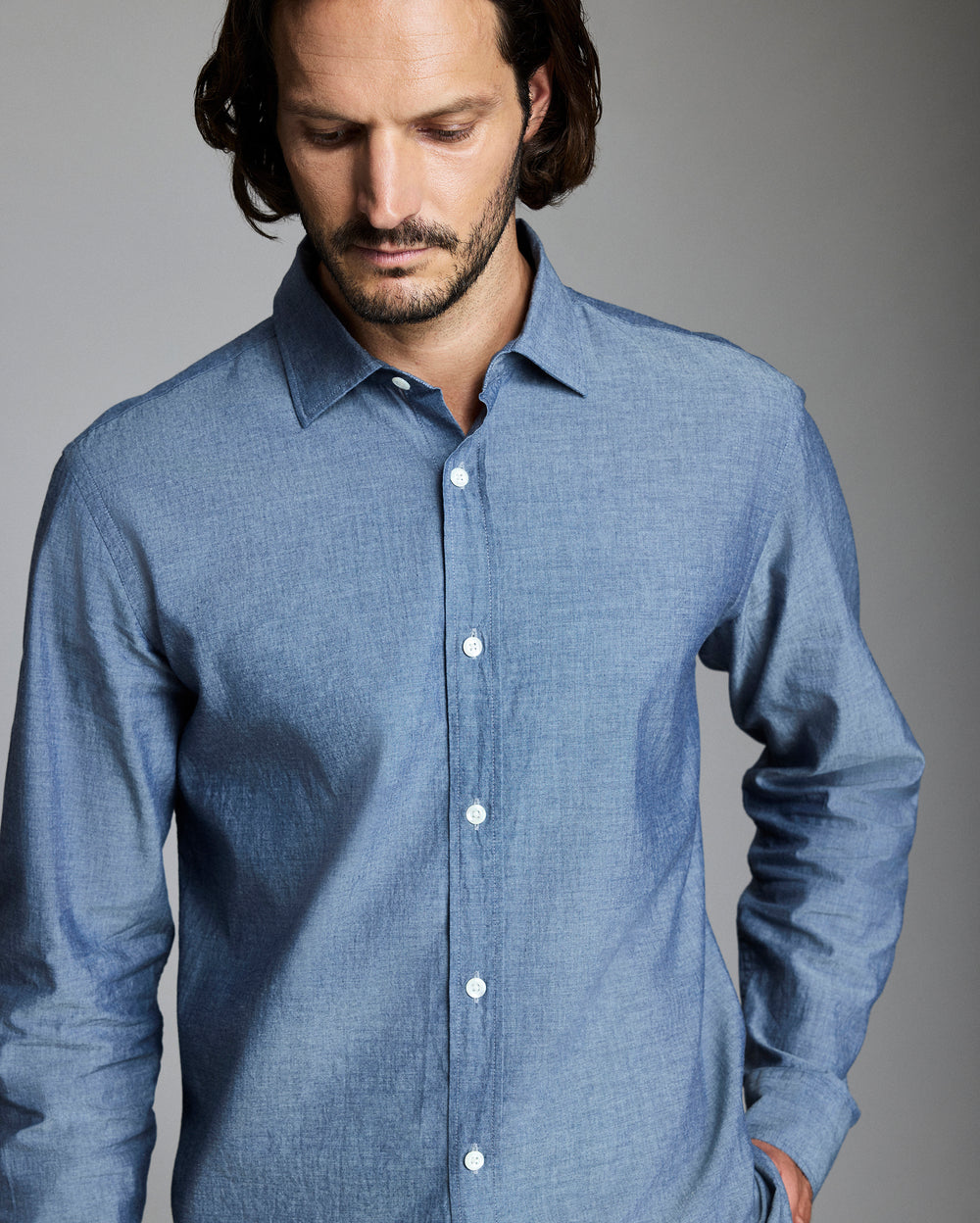 Chambray Holt Dress Shirt, Spread Collar | Billy Reid Chambray Holt Dress Shirt, Spread Collar | Billy Reid