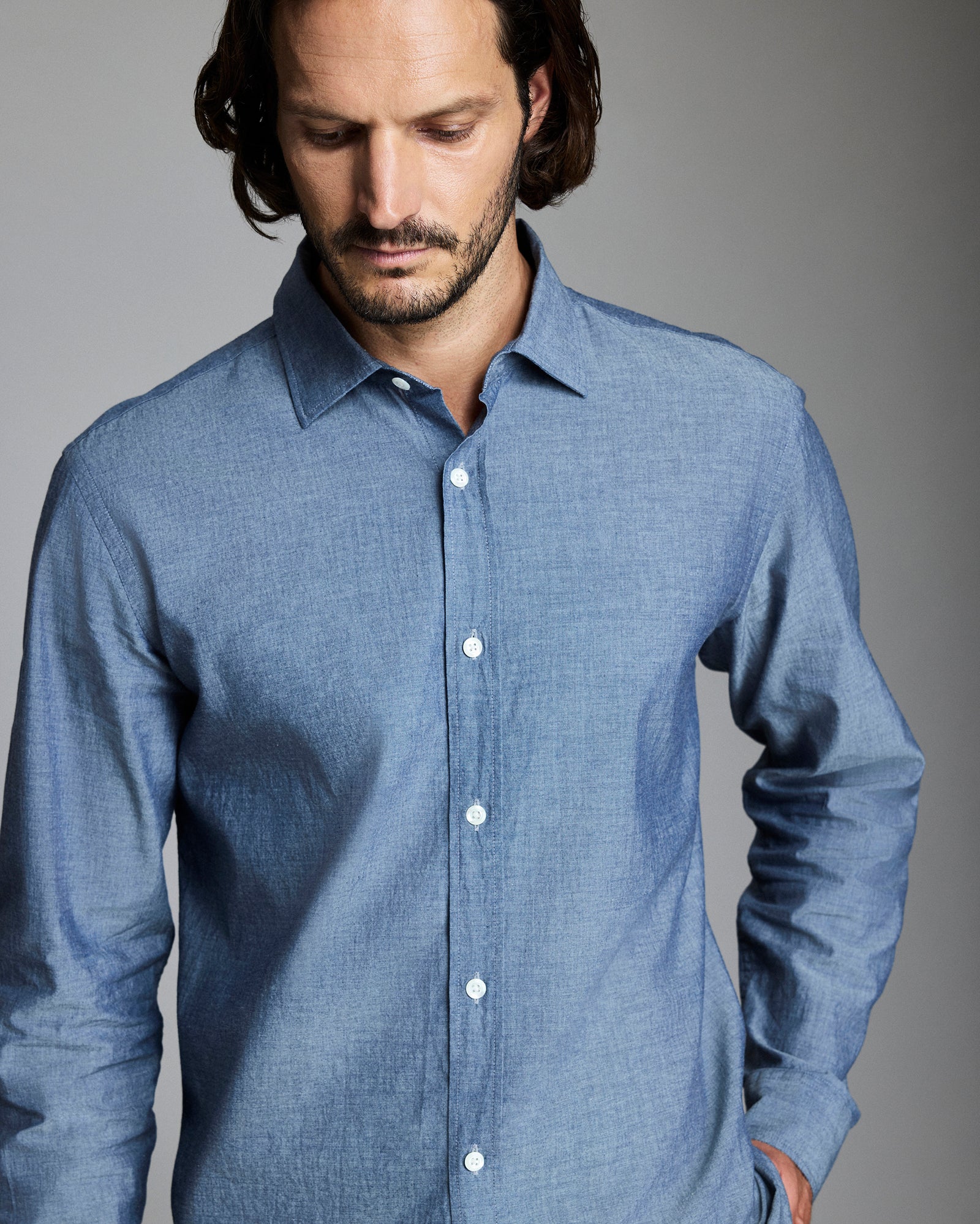 Billy Reid Chambray Holt Dress Shirt, Chambray Billy Reid Chambray Holt Dress Shirt, Chambray