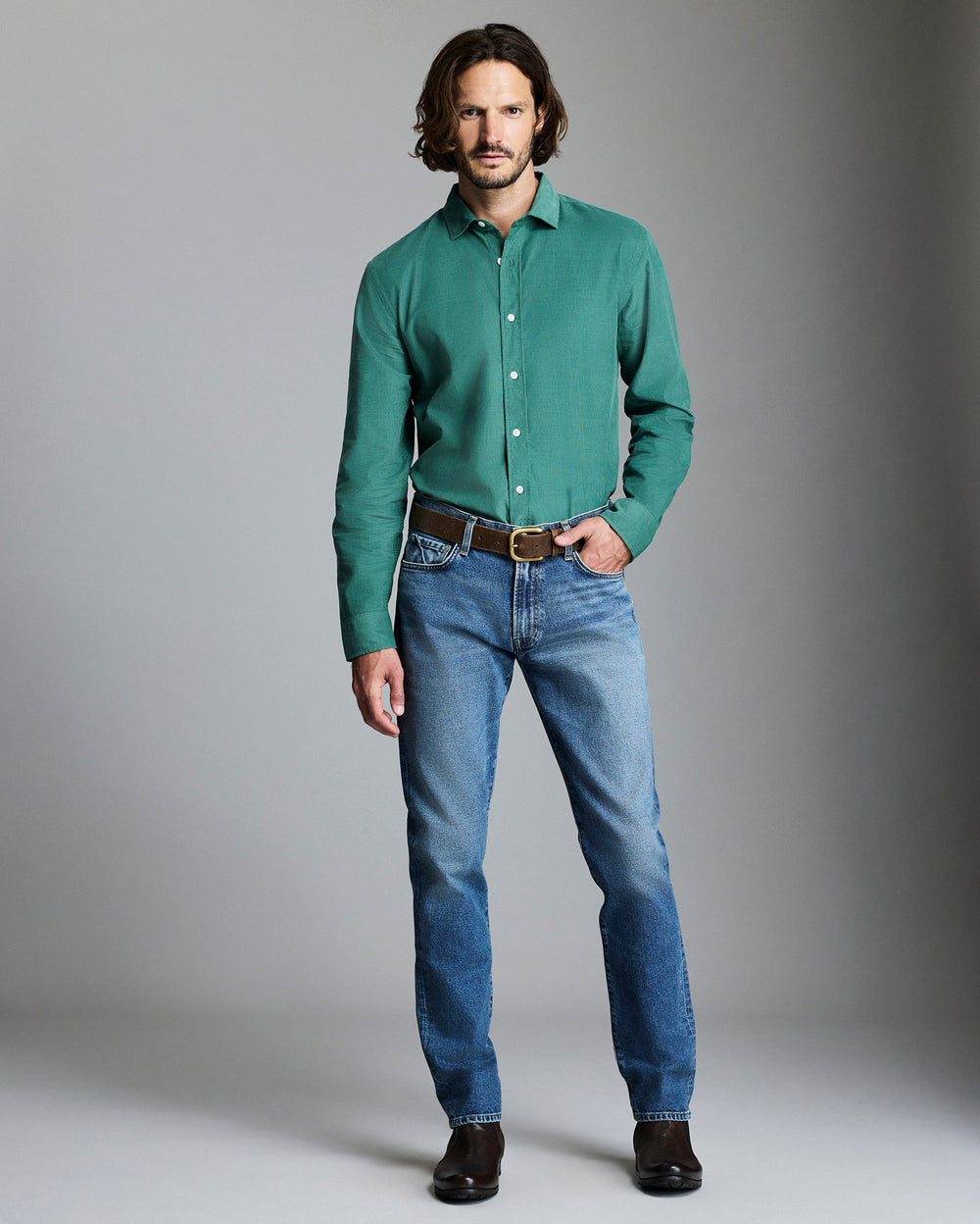 Model shows the fit of the shirt.