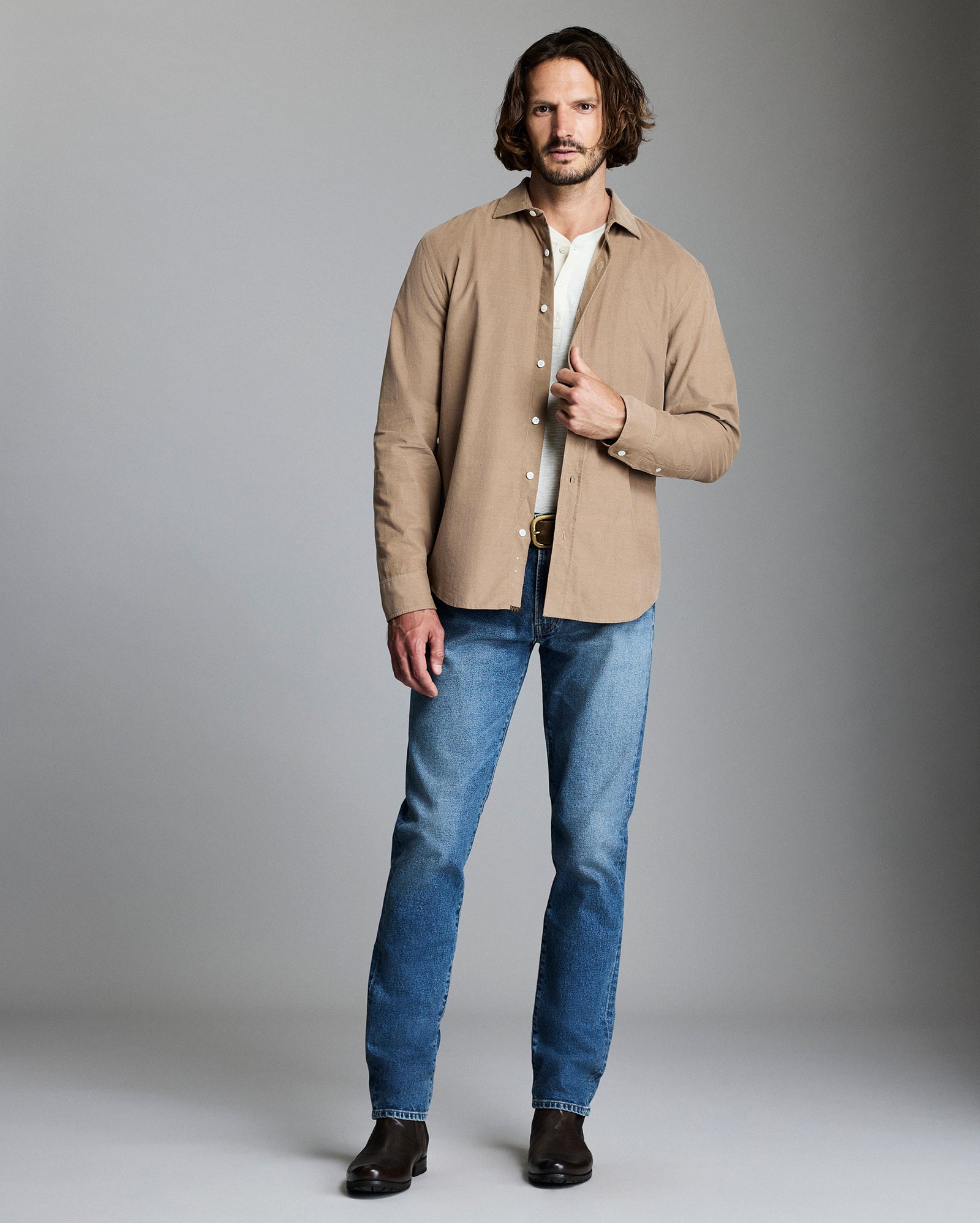 Model shows the fit of the shirt.