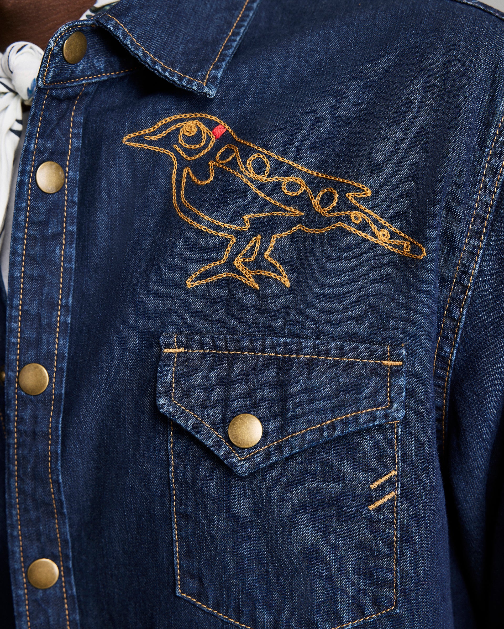 Close up of the yellowhammer embroidery