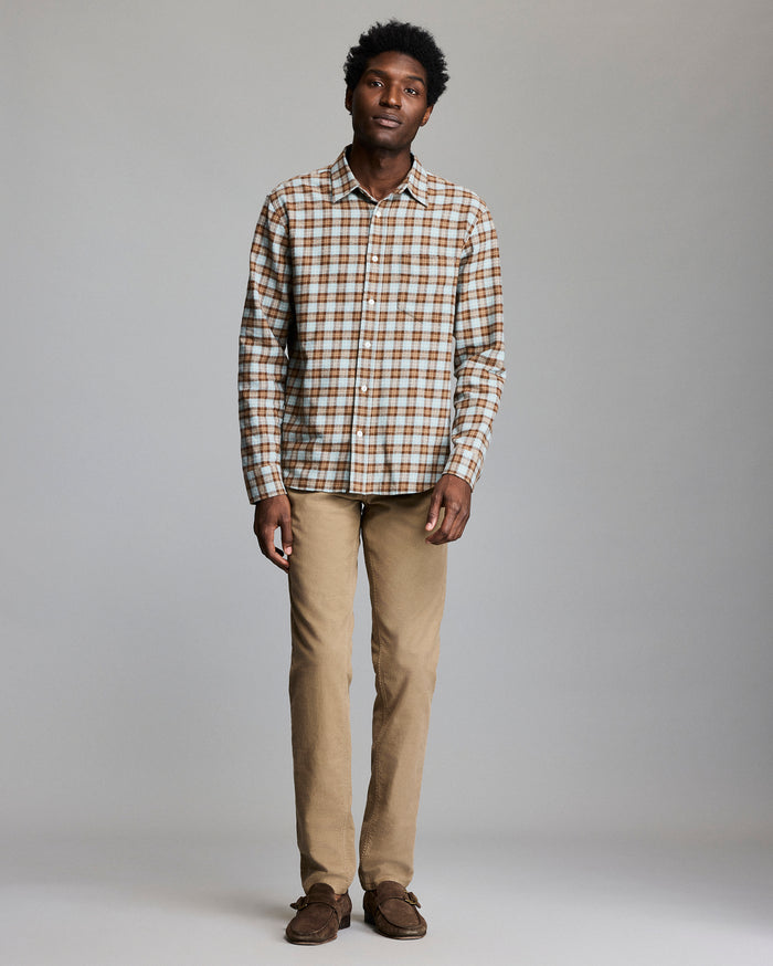 Model wears the Twill Plaid Cypress Shirt