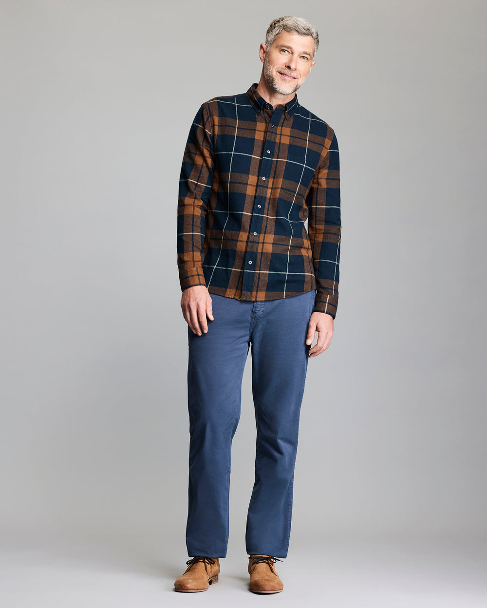 Model wears the Brushed Bold Plaid Tuscumbia Shirt Button Down
