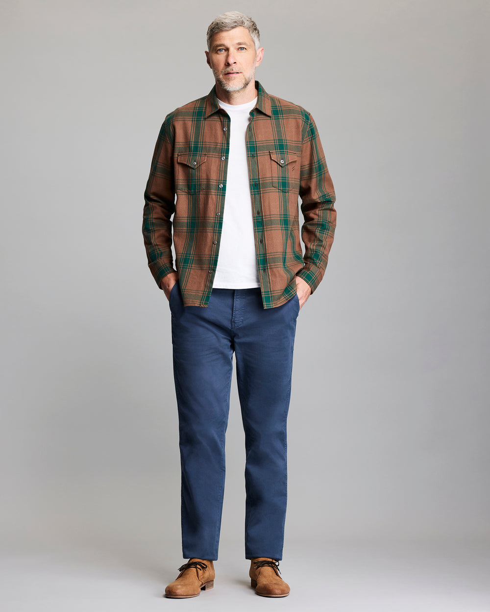 Large Scale Plaid Western Shirt in Billy's Brown/Dark Forest