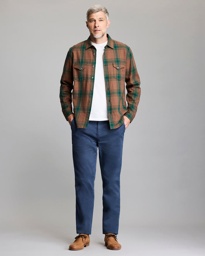 Large Scale Plaid Western Shirt in Billy's Brown/Dark Forest