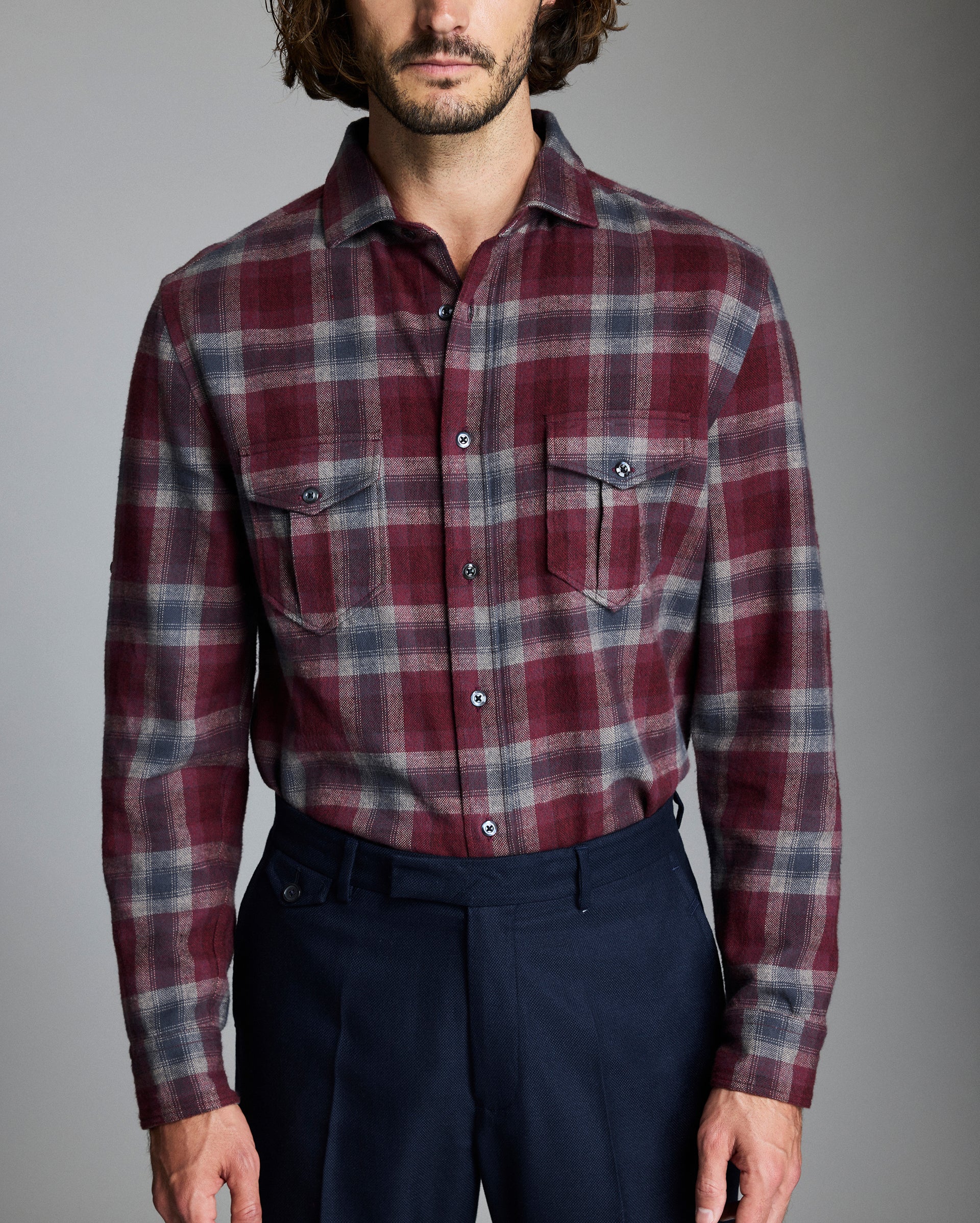 Billy Reid Brushed Bold Plaid Scout Shirt, Syrah Multi Billy Reid Brushed Bold Plaid Scout Shirt, Syrah Multi