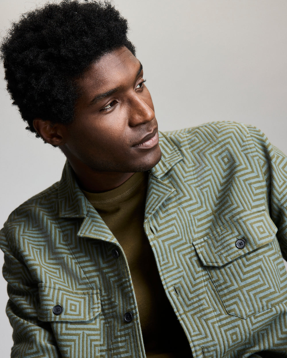 Model wears the overshirt
