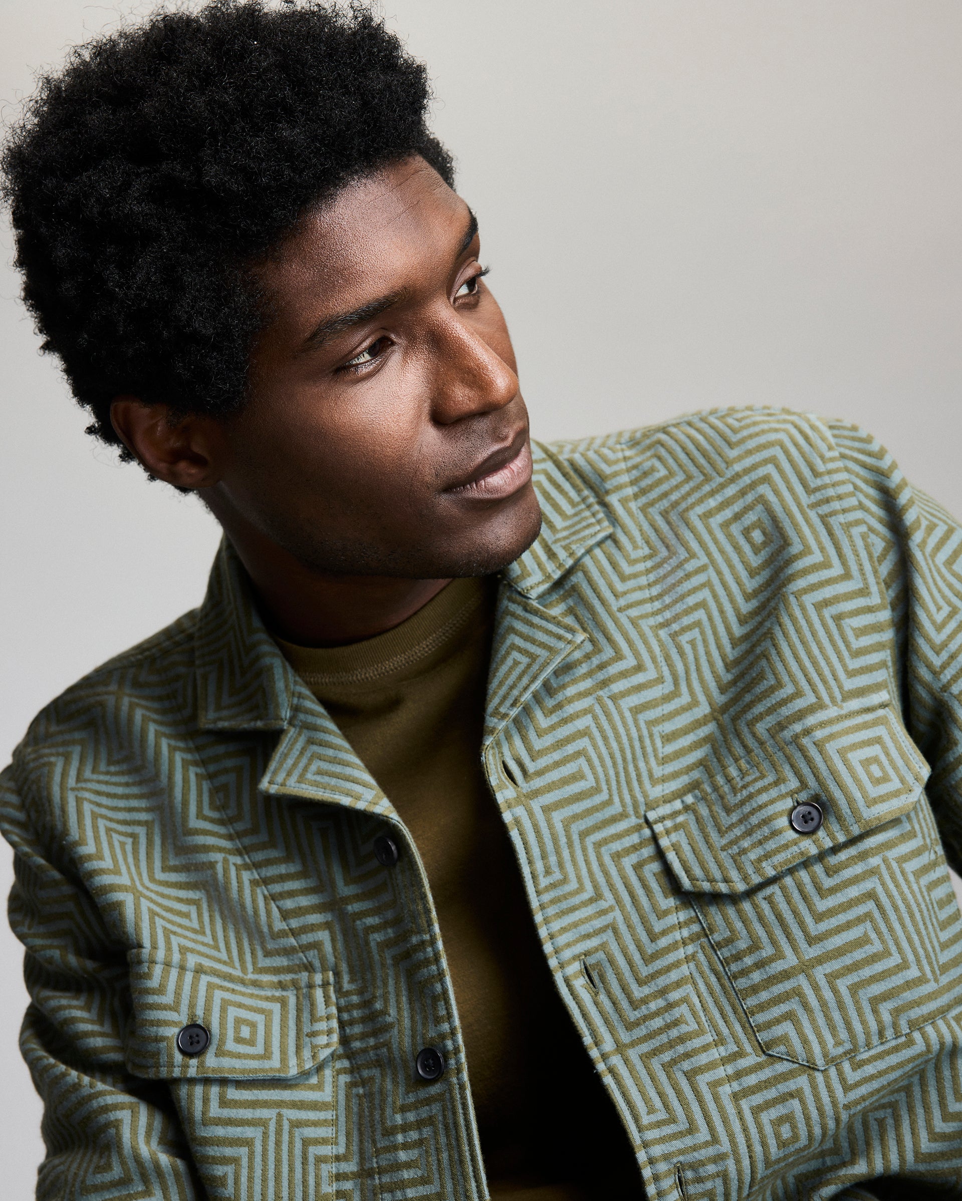 Model wears the overshirt