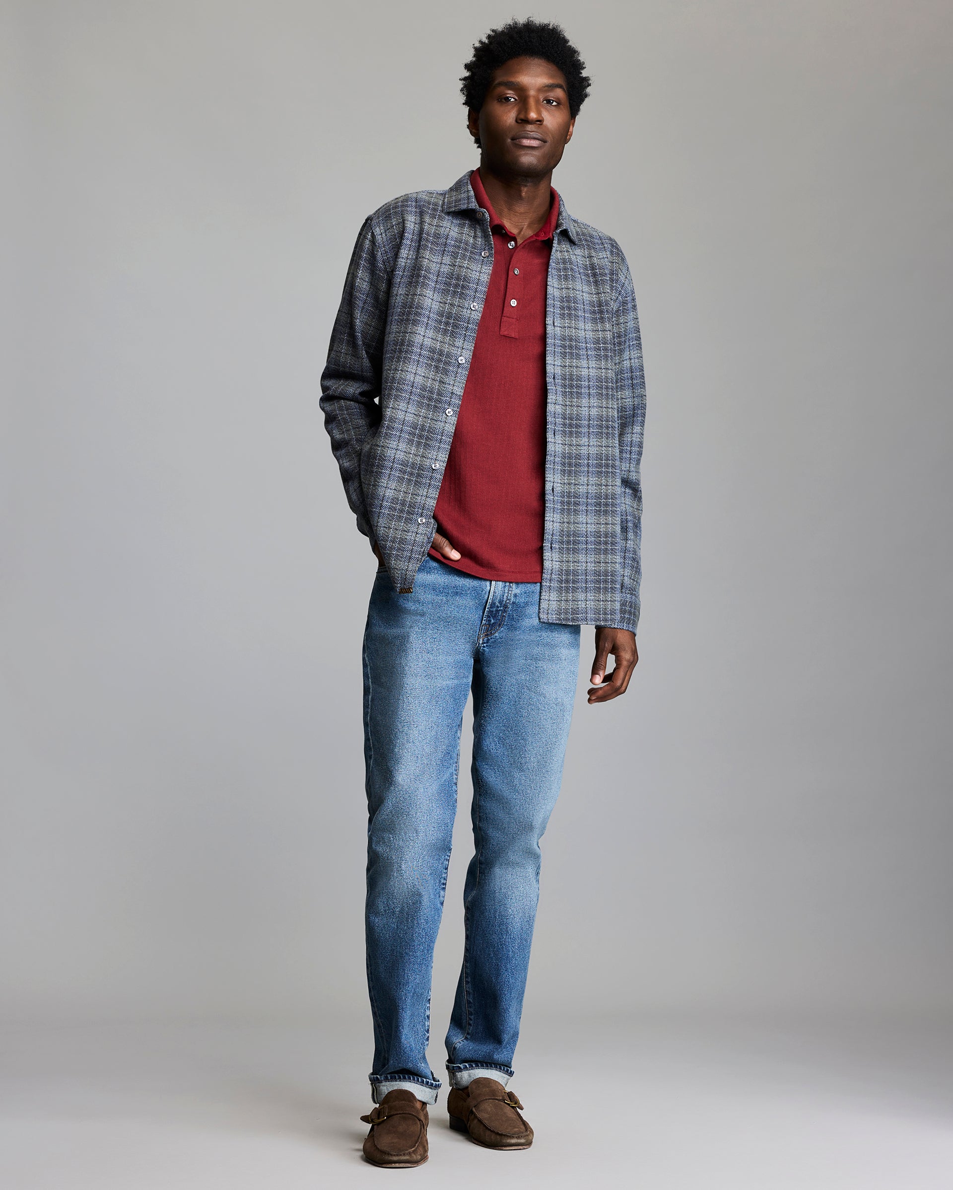 Brushed Plaid Cedar Shirt in Cotton-Wool Blend | Billy Reid