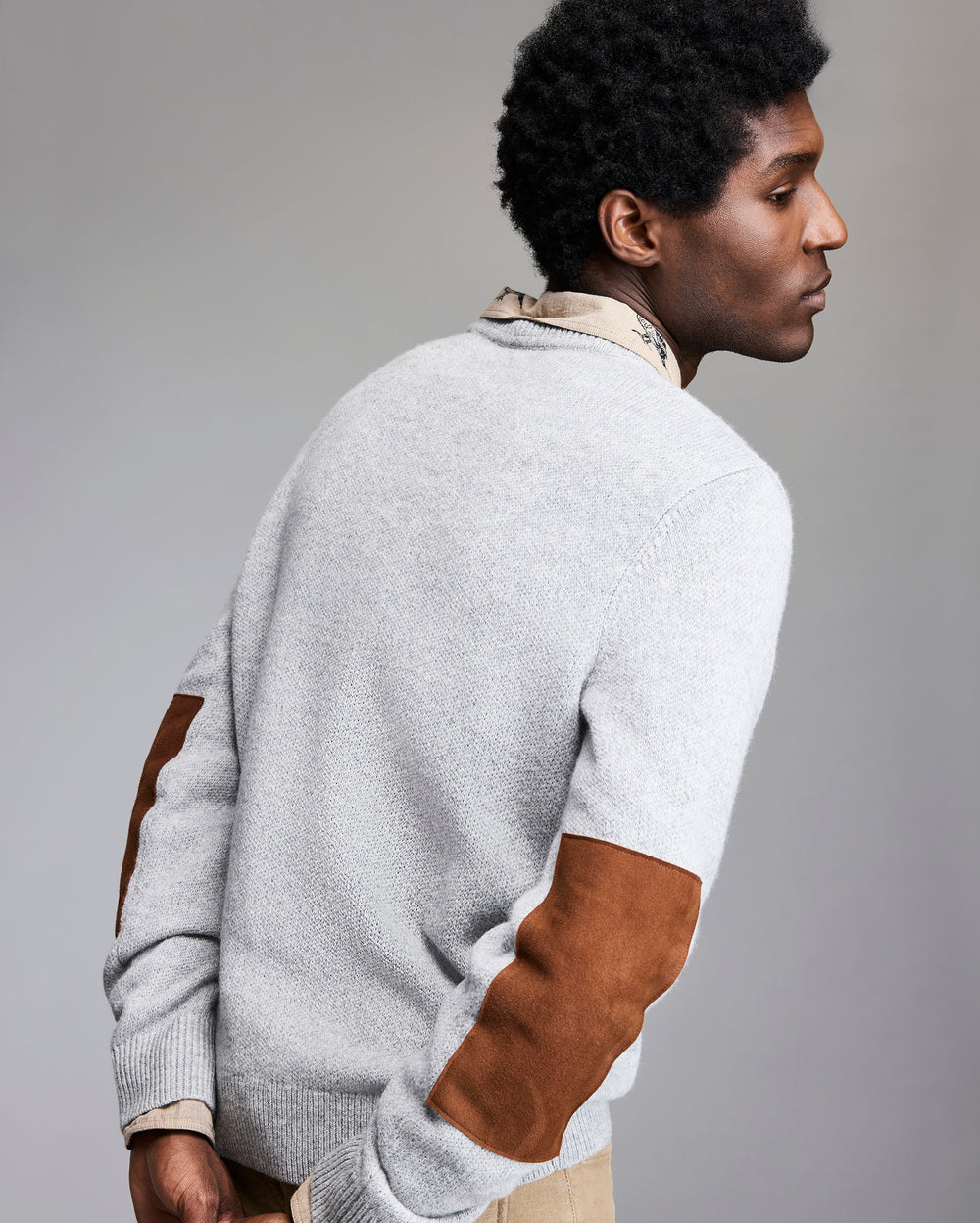 Sleeve view with the suede patches