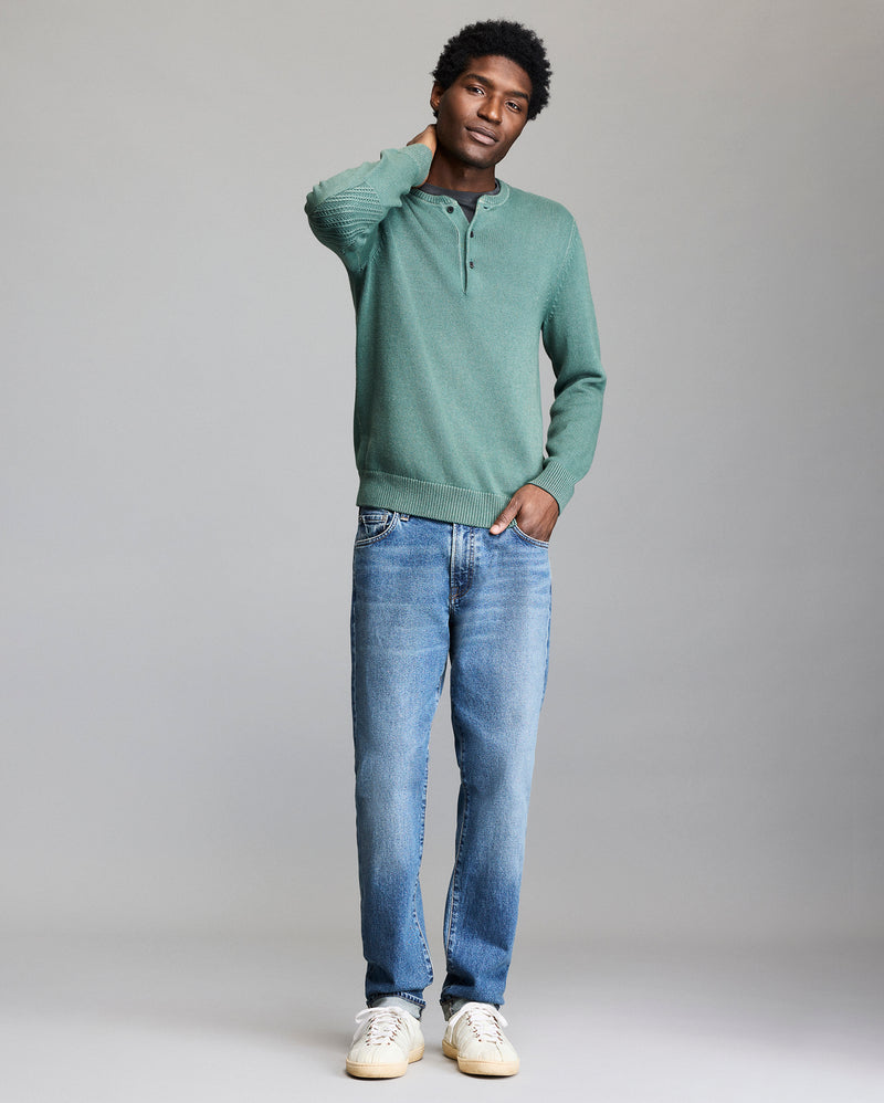 Garment-Dyed Henley Sweater