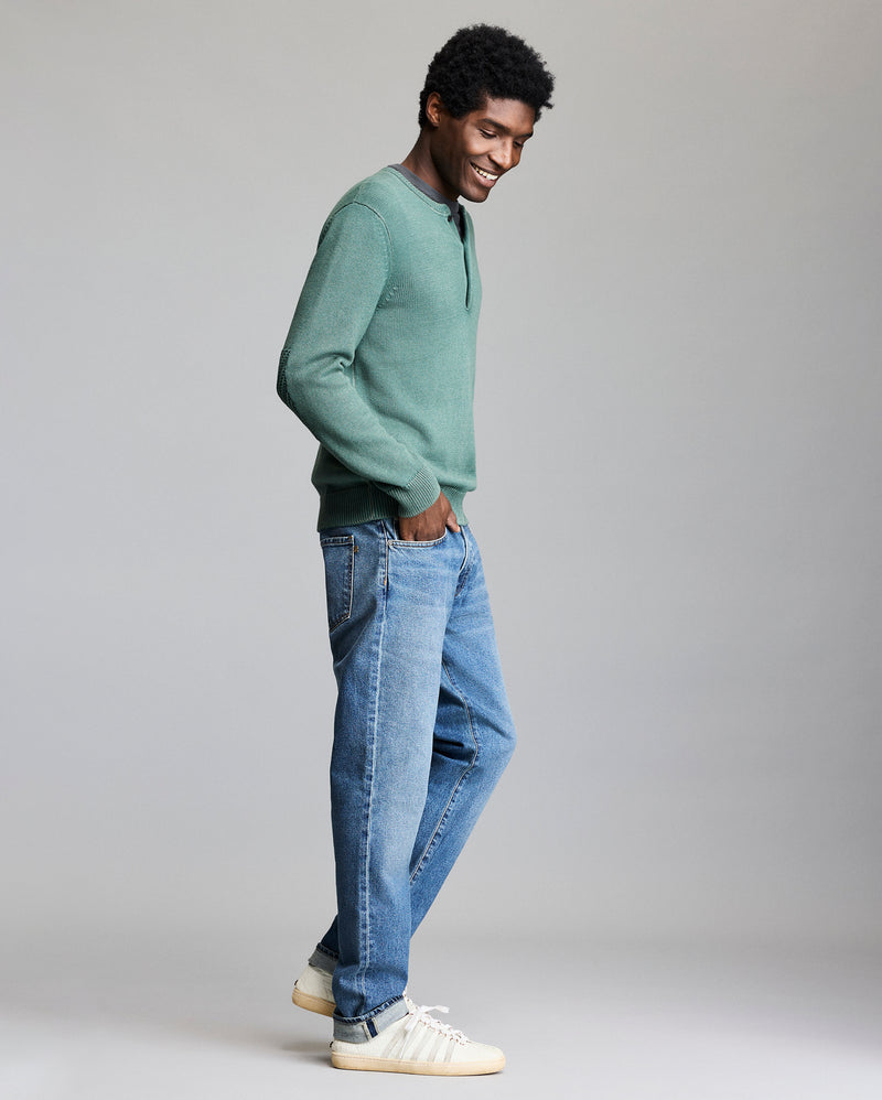 Garment-Dyed Henley Sweater