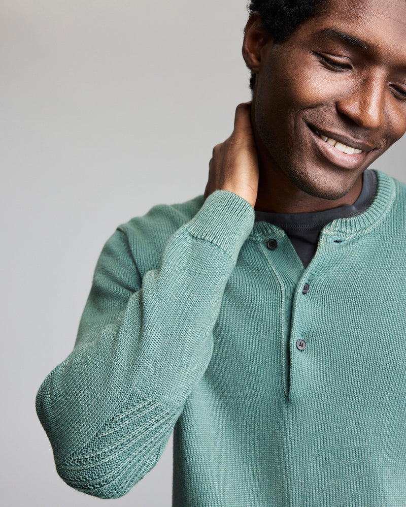 Garment-Dyed Henley Sweater
