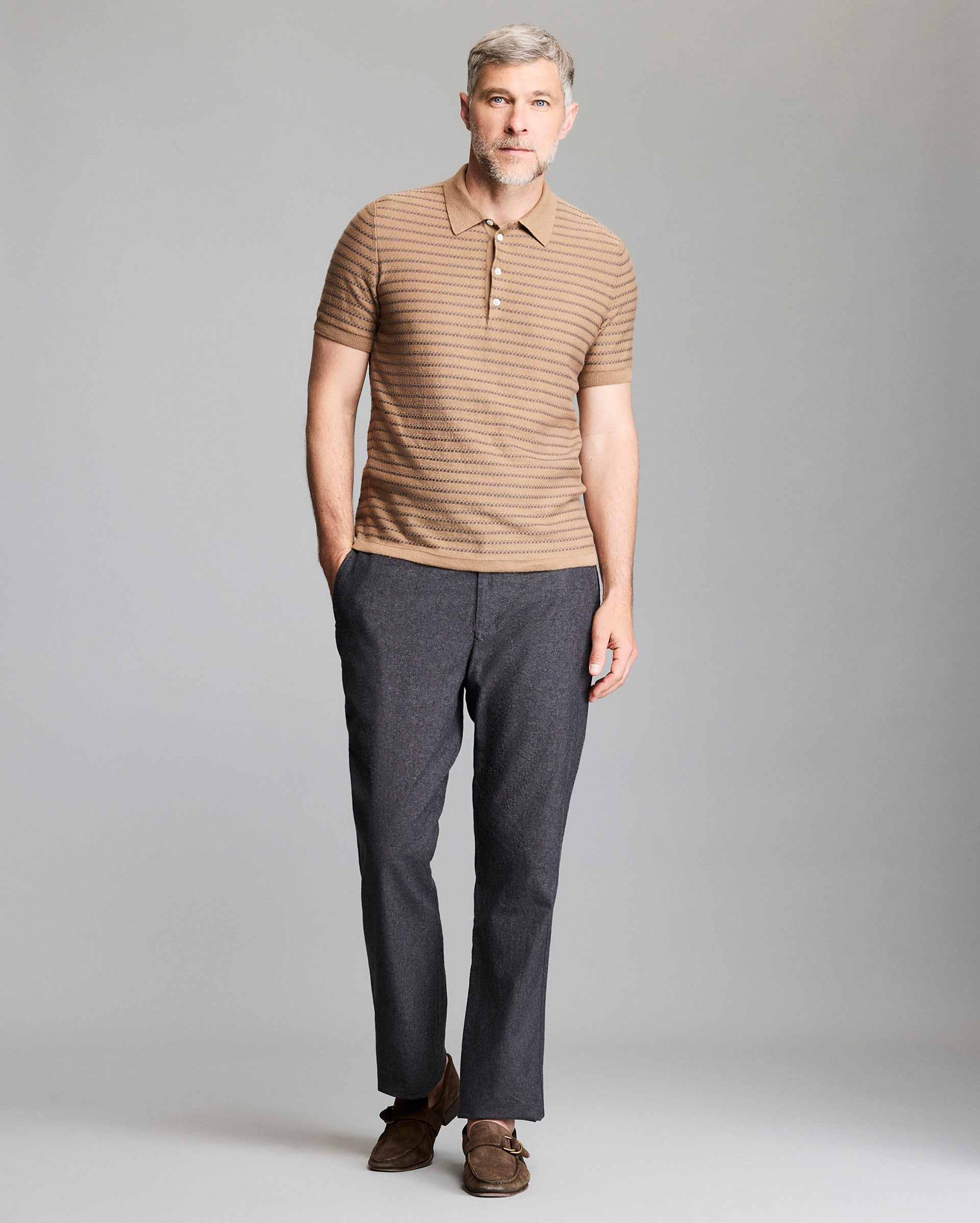 Textured Stripe Sweater Polo, Slim Fit | Billy Reid
