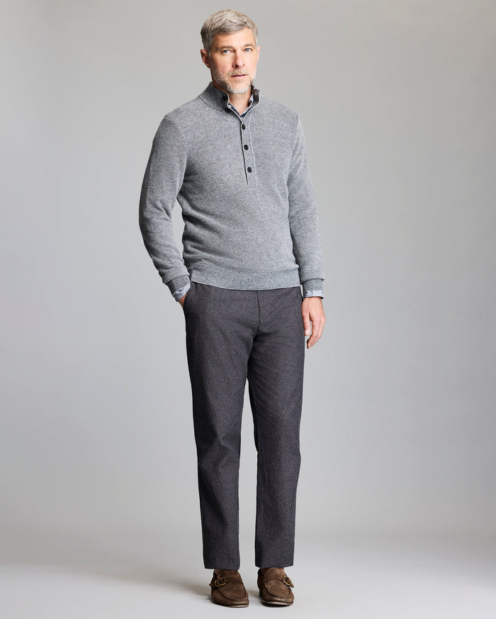 Model wears the Button Placket Twill Pullover