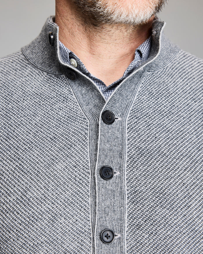 Merino Wool Button Placket Twill Pullover Merino Wool Button Placket Twill Pullover