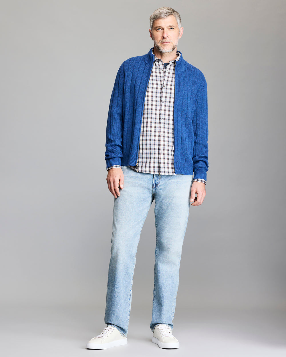 Model shows the fit of the cardigan