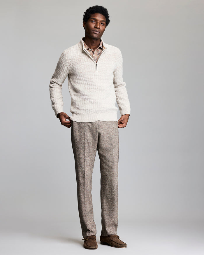 Basketweave Half Zip Sweater in Oatmeal