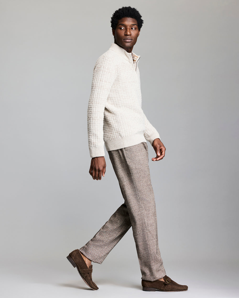 Basketweave Half Zip Sweater in Oatmeal