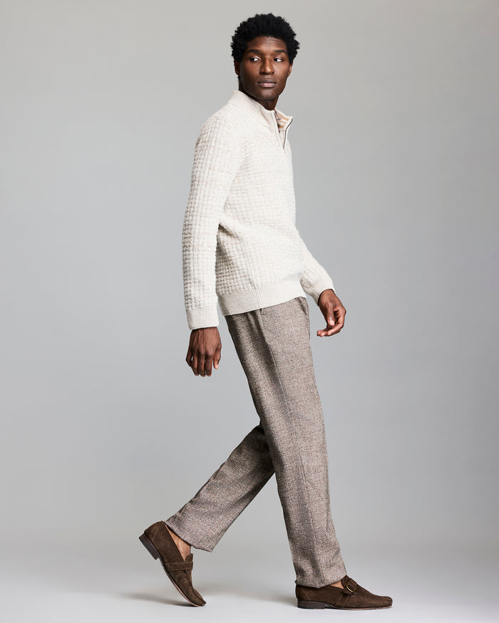 Basketweave Half Zip Sweater in Oatmeal