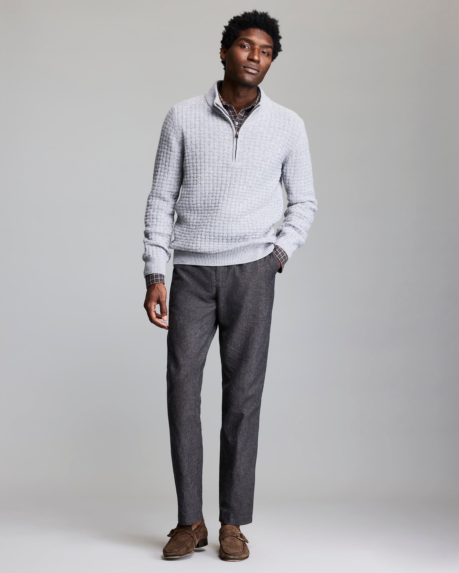Basketweave Half Zip Sweater