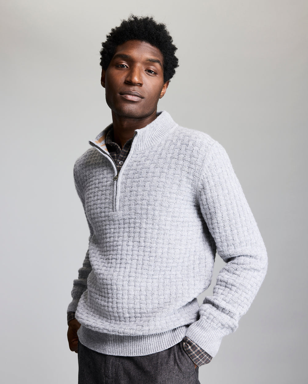 Basketweave Half Zip Sweater