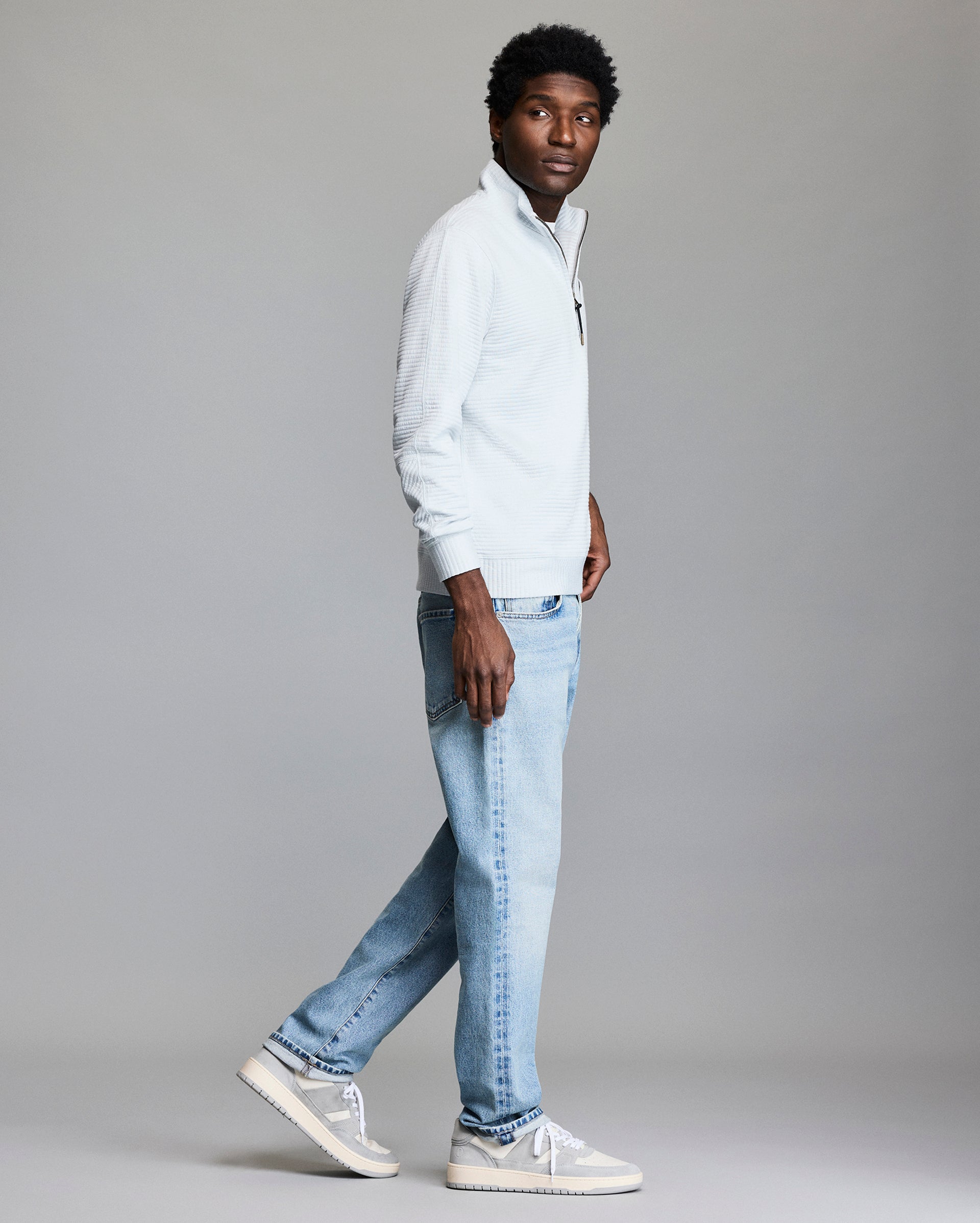 Quilted Half Zip by Billy Reid | Lightweight Cotton Blend Half Zip