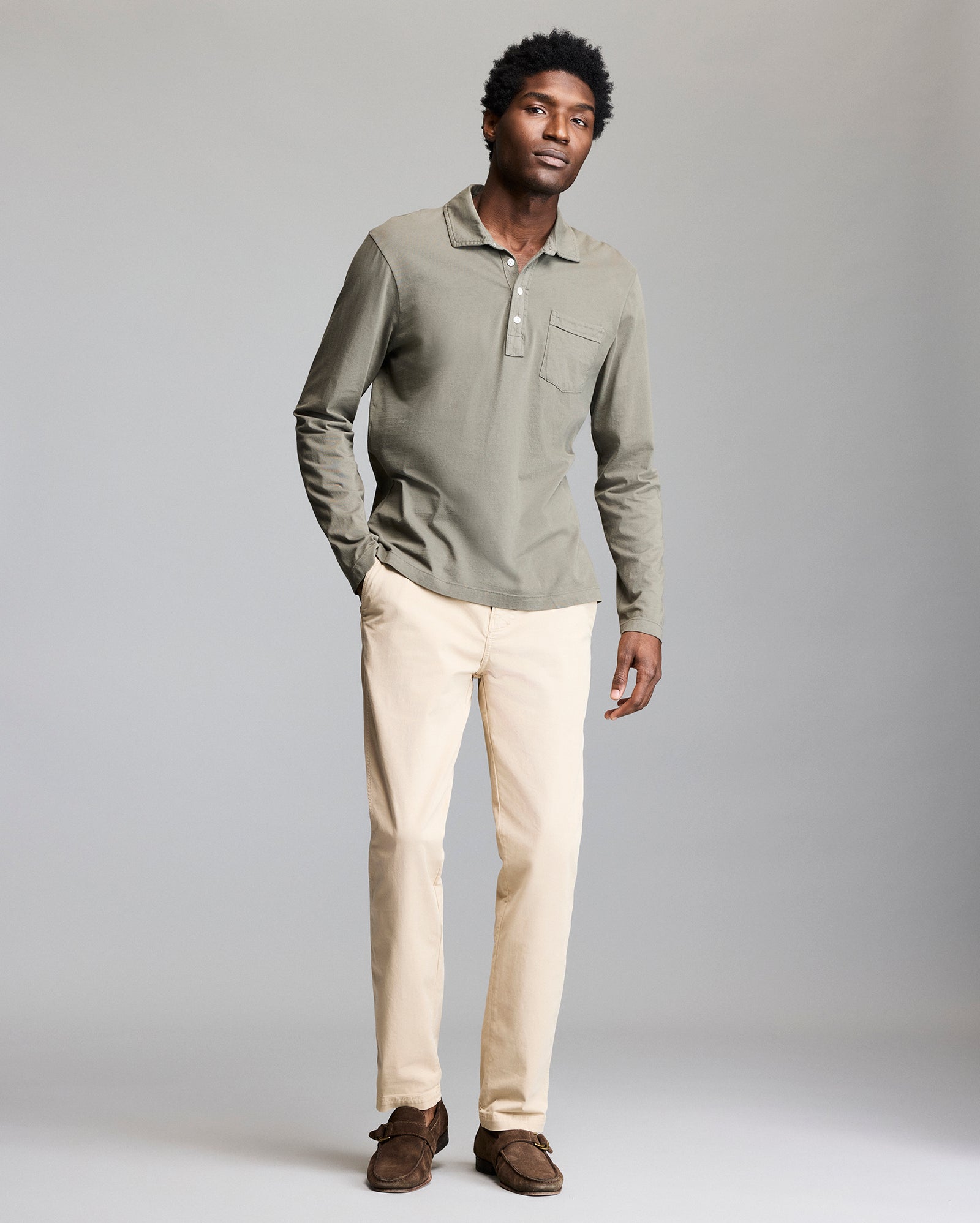 Billy Reid Long Sleeve Pensacola Polo Men's Polo Shirt - Washed Grey Billy Reid Long Sleeve Pensacola Polo Men's Polo Shirt - Washed Grey