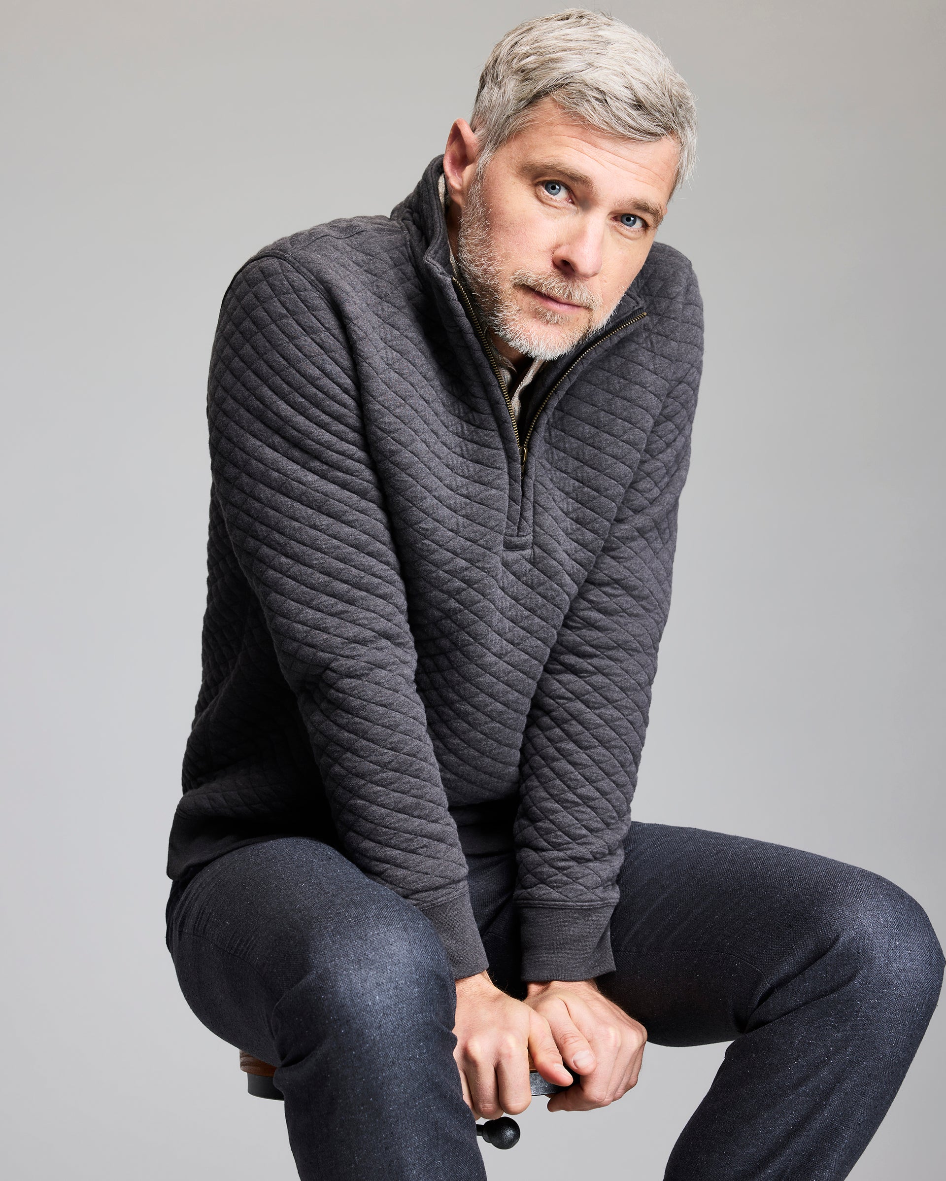 Diamond Quilt Half Zip Cotton Blend Pullover | Billy Reid