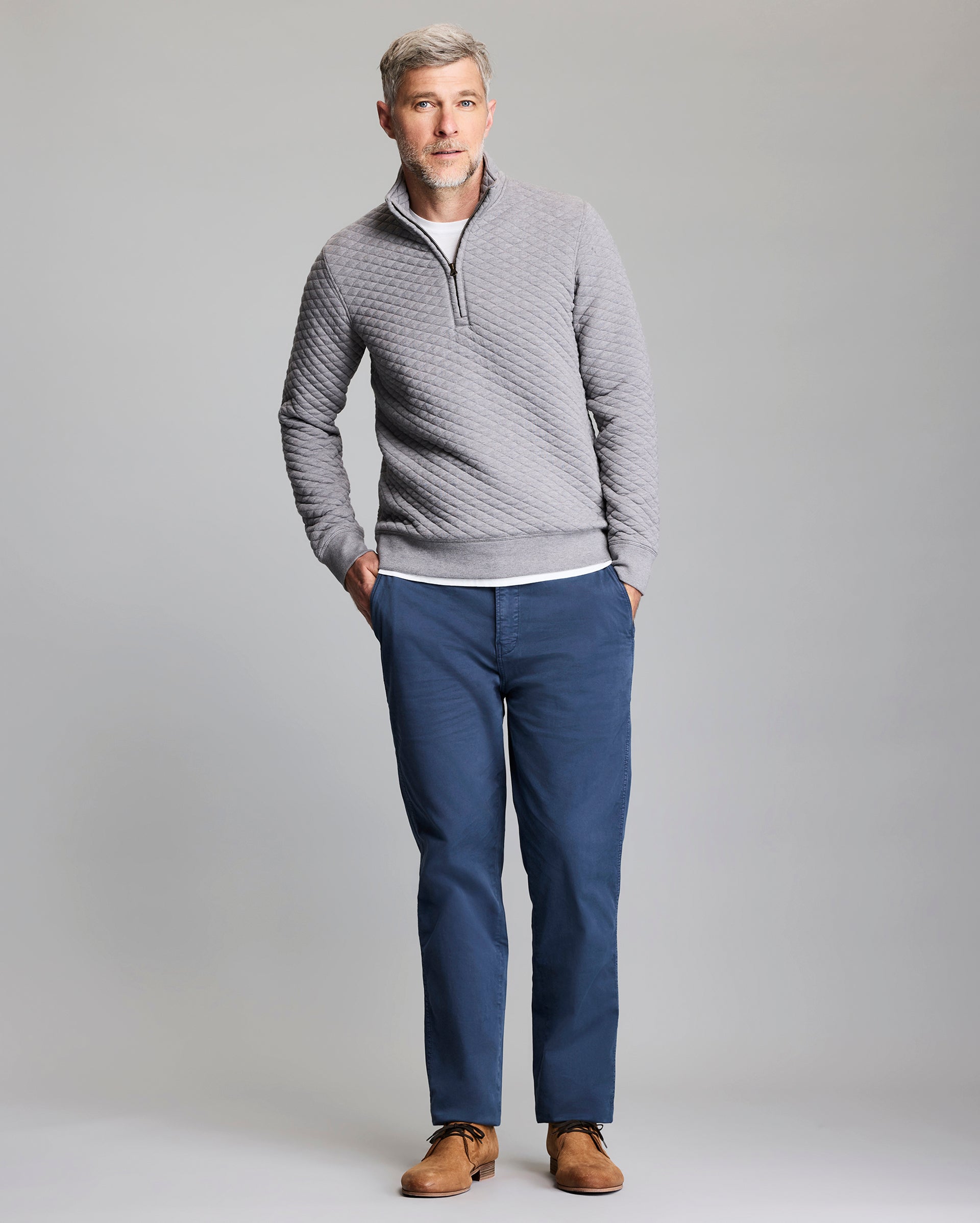 Diamond Quilt Half Zip | Lightweight Cotton Blend Layering