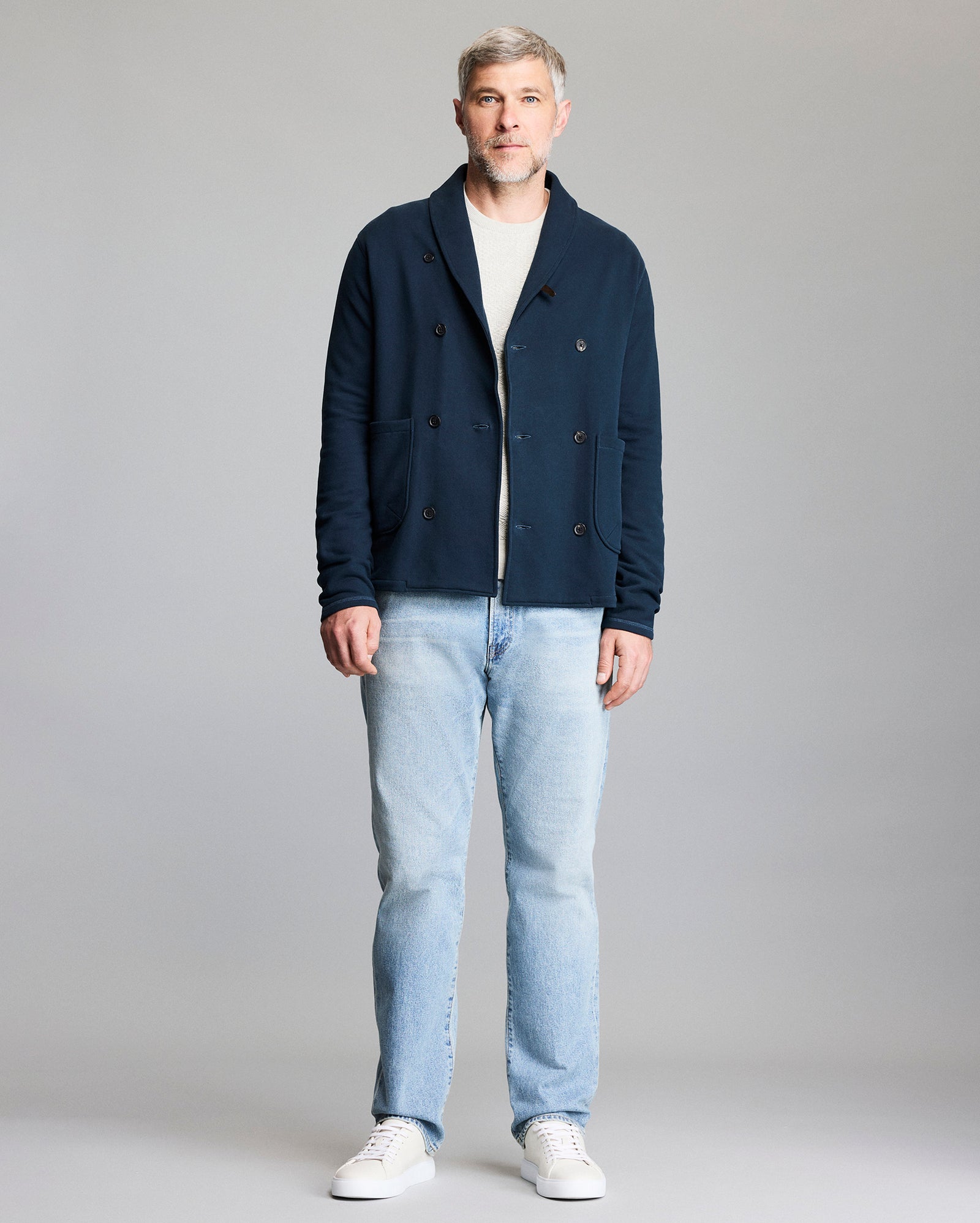 Model shows the fit of the cardigan