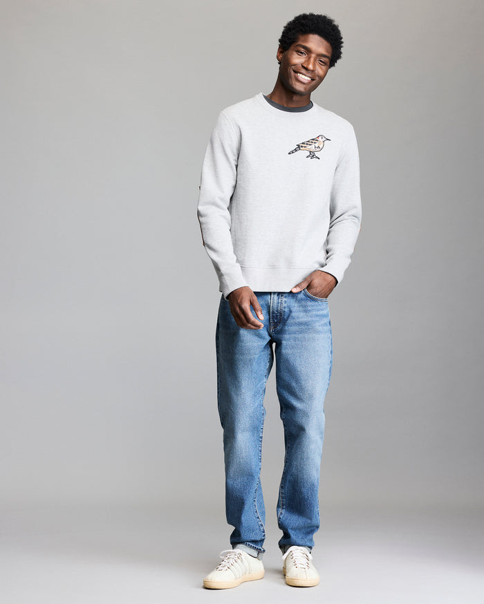 Model shows the fit of the sweatshirt.