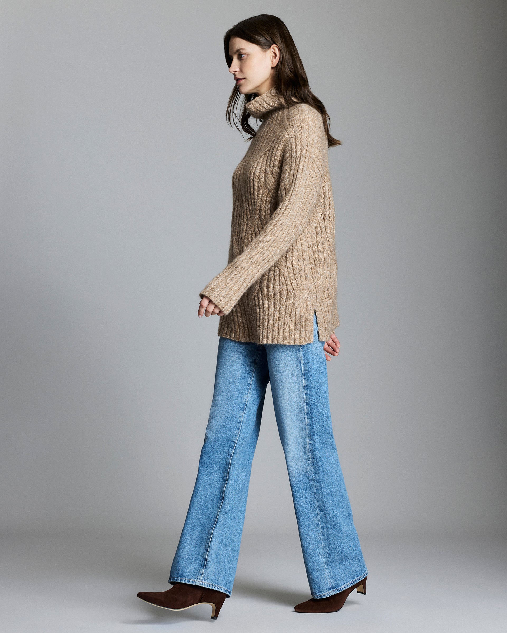 Rope Cable Funnel-Neck Sweater in Camel | Billy Reid
