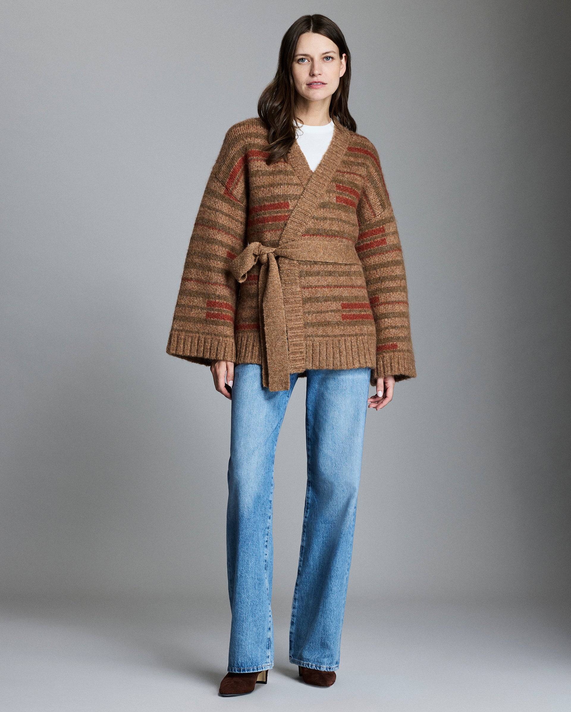 Broken Stripe Wrap Cardigan in Multi