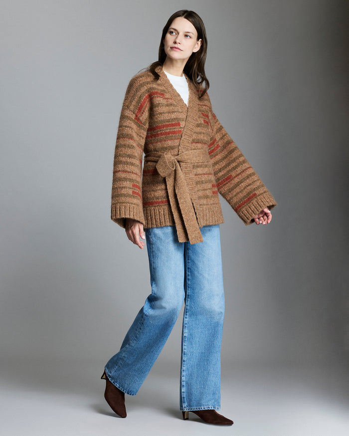 Broken Stripe Wrap Cardigan in Multi