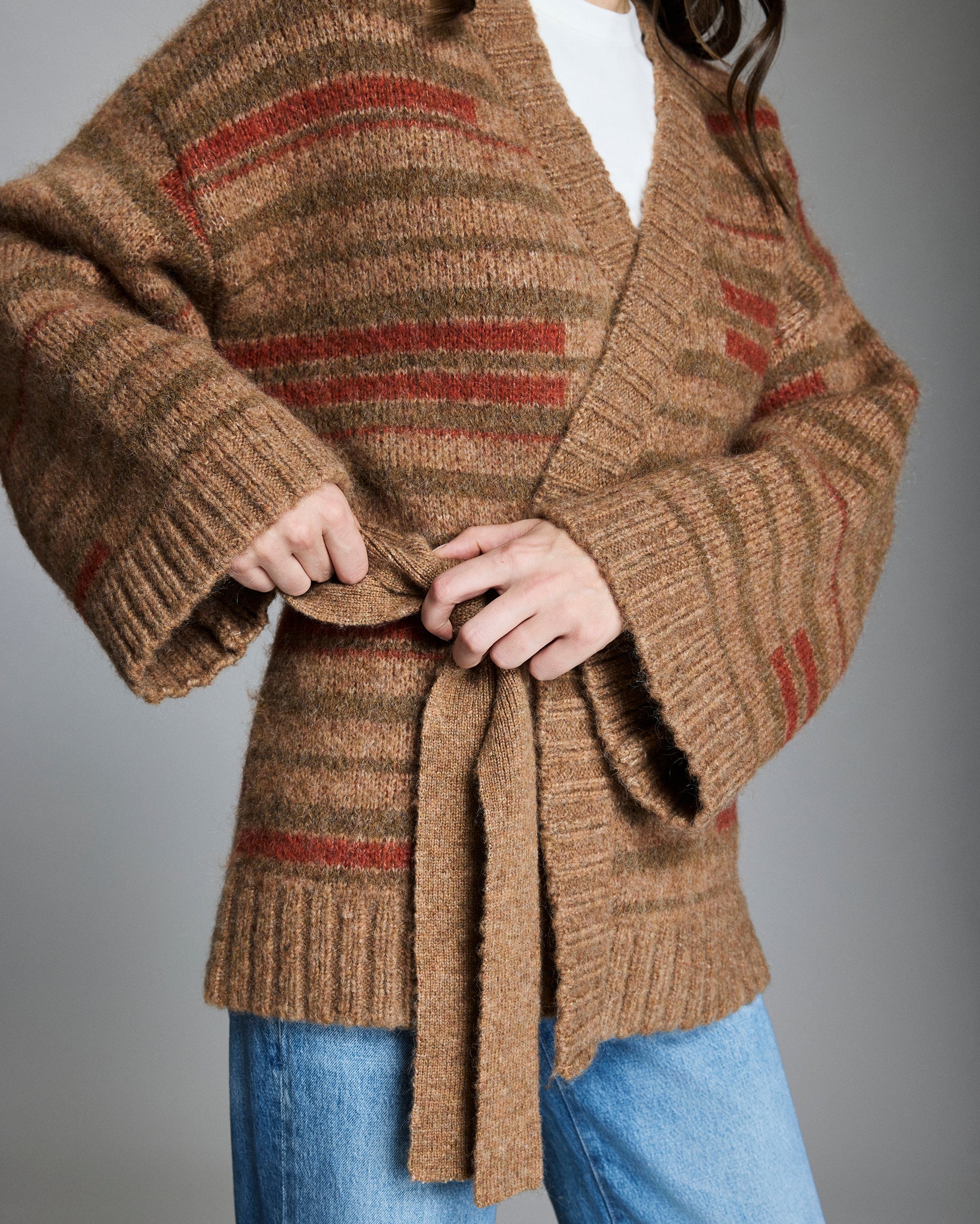 トップス RYU KAGA Damaged knit cardigan Broken Stripe Wrap Cardigan, Wool-Mohair Blend | Billy Reid