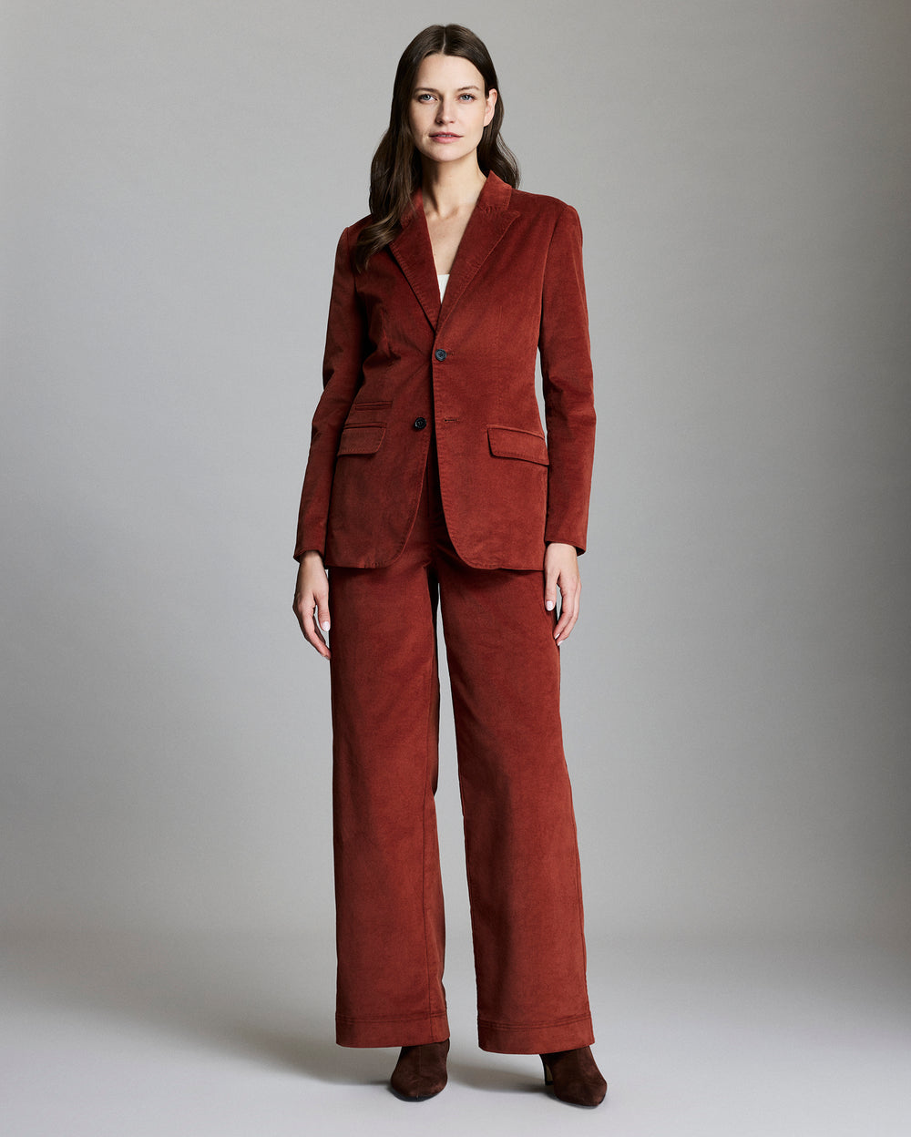 Model shows the fit of the blazer