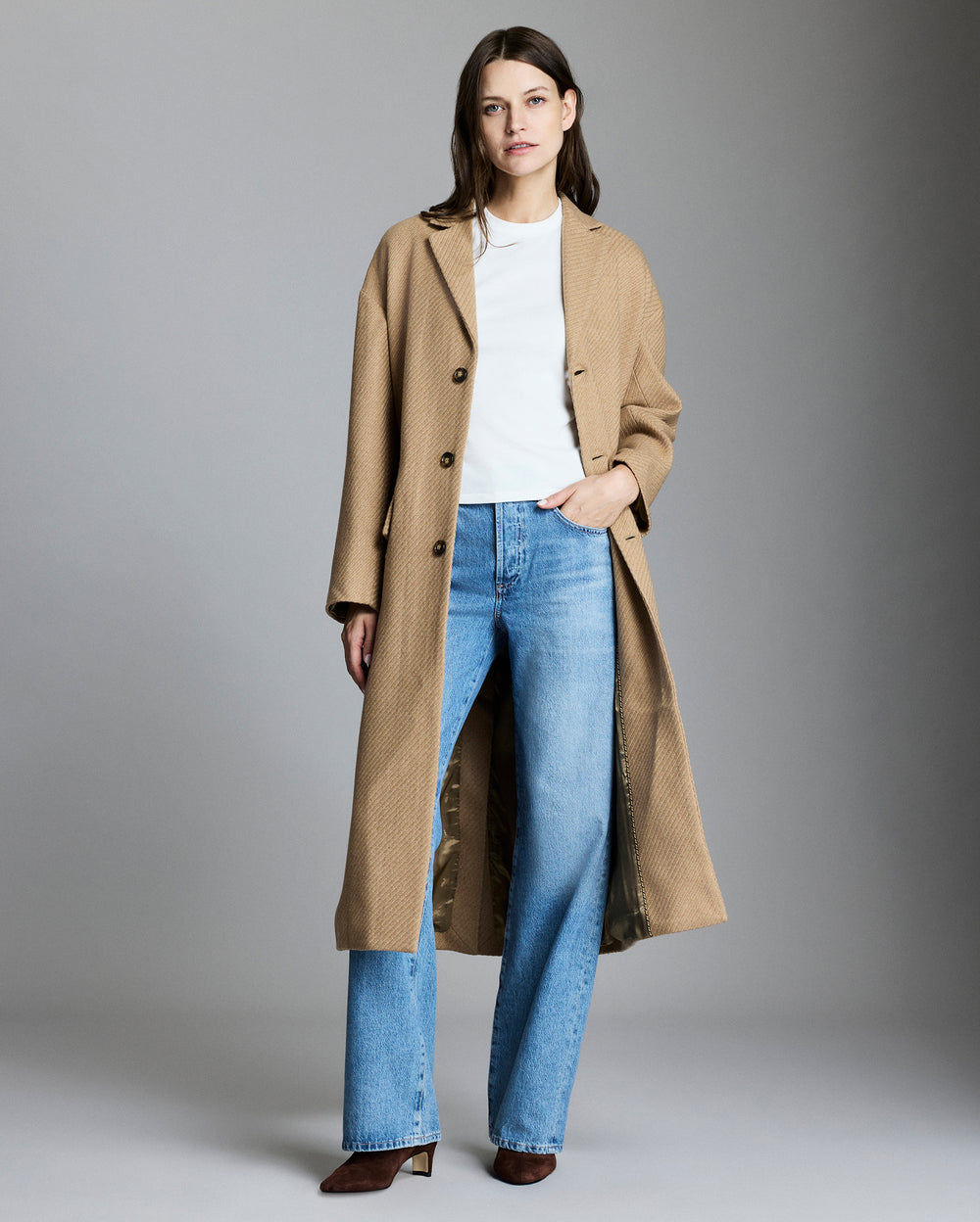 Model wears the coat