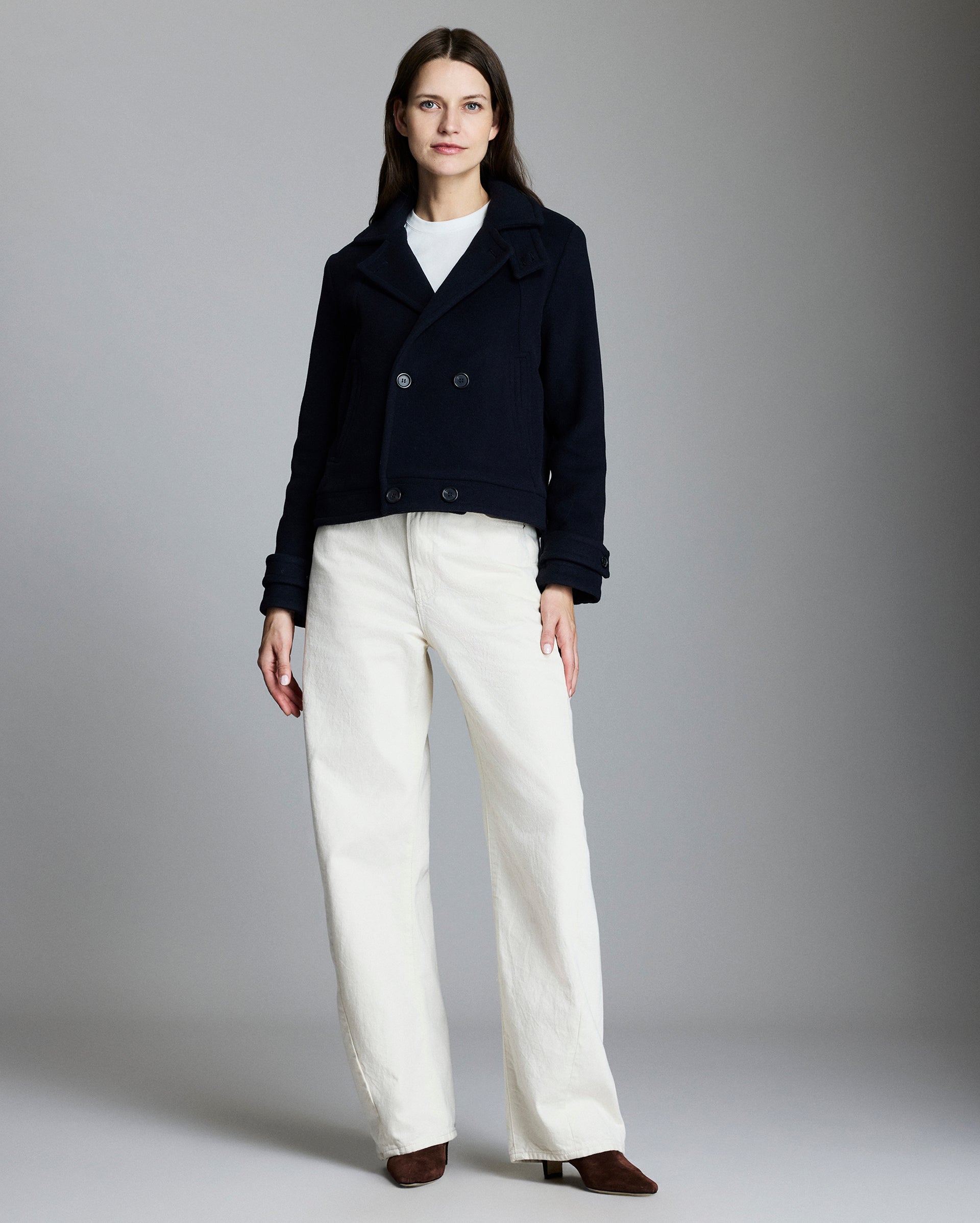 Cropped Wool-Blend Peacoat with Horn Buttons | Billy Reid