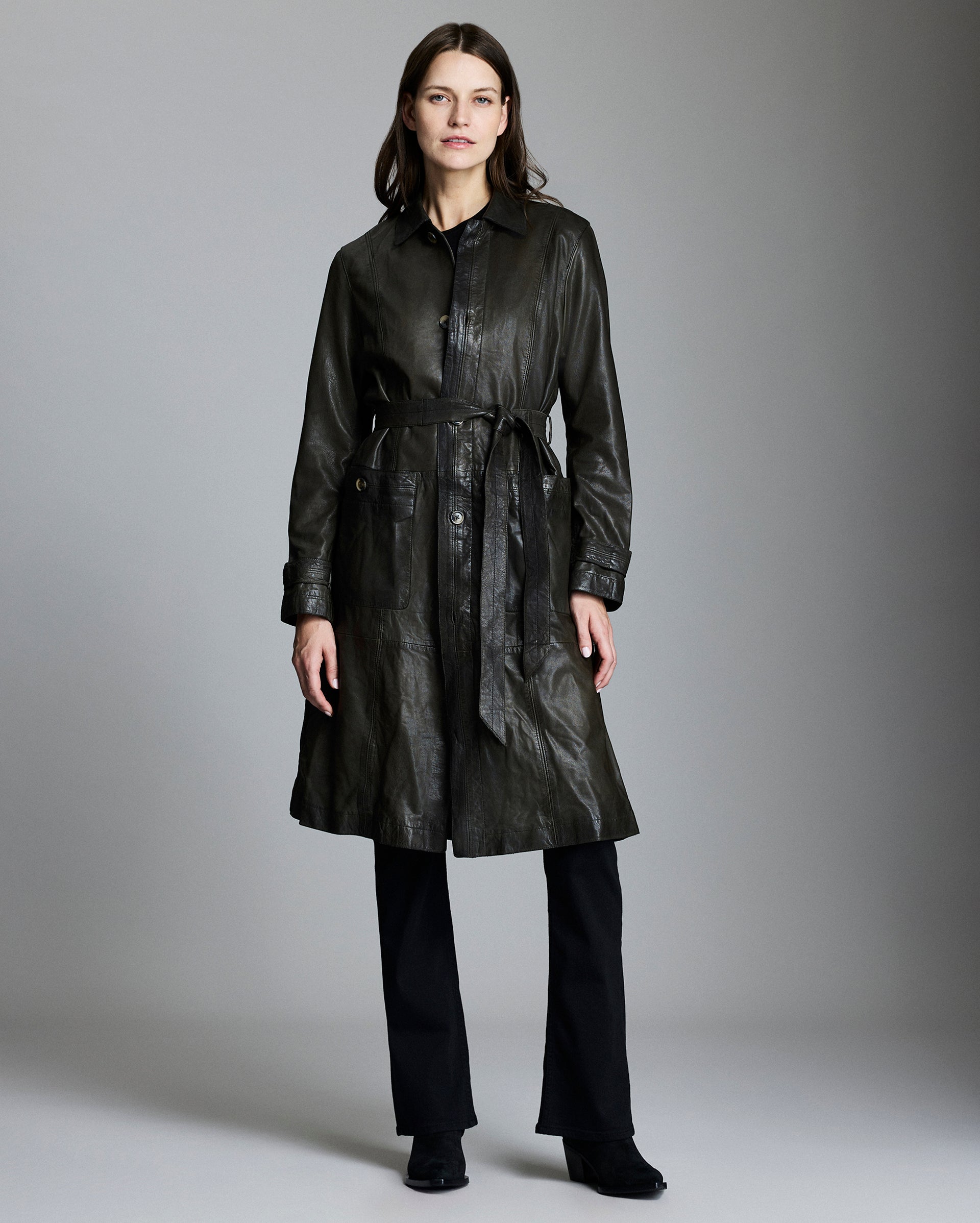 Belted Lamb Leather Coat with Horn Buttons | Billy Reid
