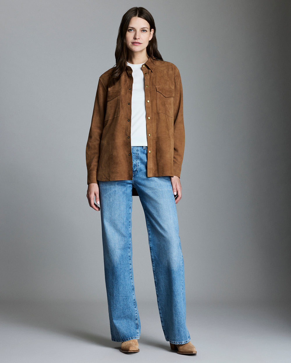 Suede Utility Shirt in Saddle