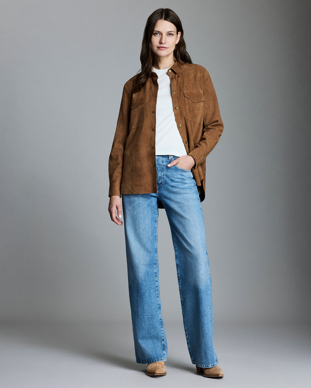 Suede Utility Shirt in Saddle