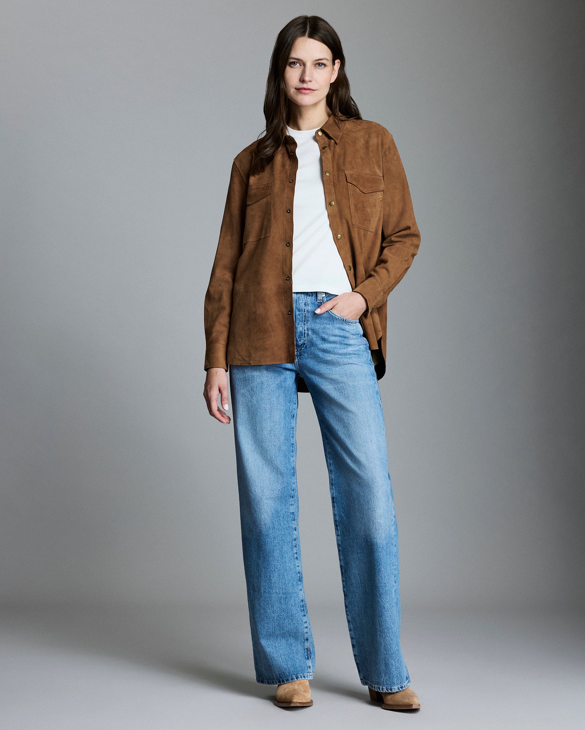 Suede Utility Shirt in Saddle